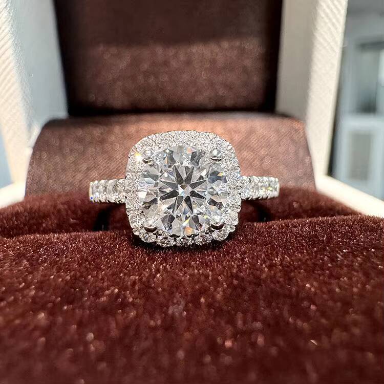 VOAINO Fancy Diamond Jewelry Pure 18K White Gold Round Cut Diamond Halo Diamond Engagement Wedding Ring