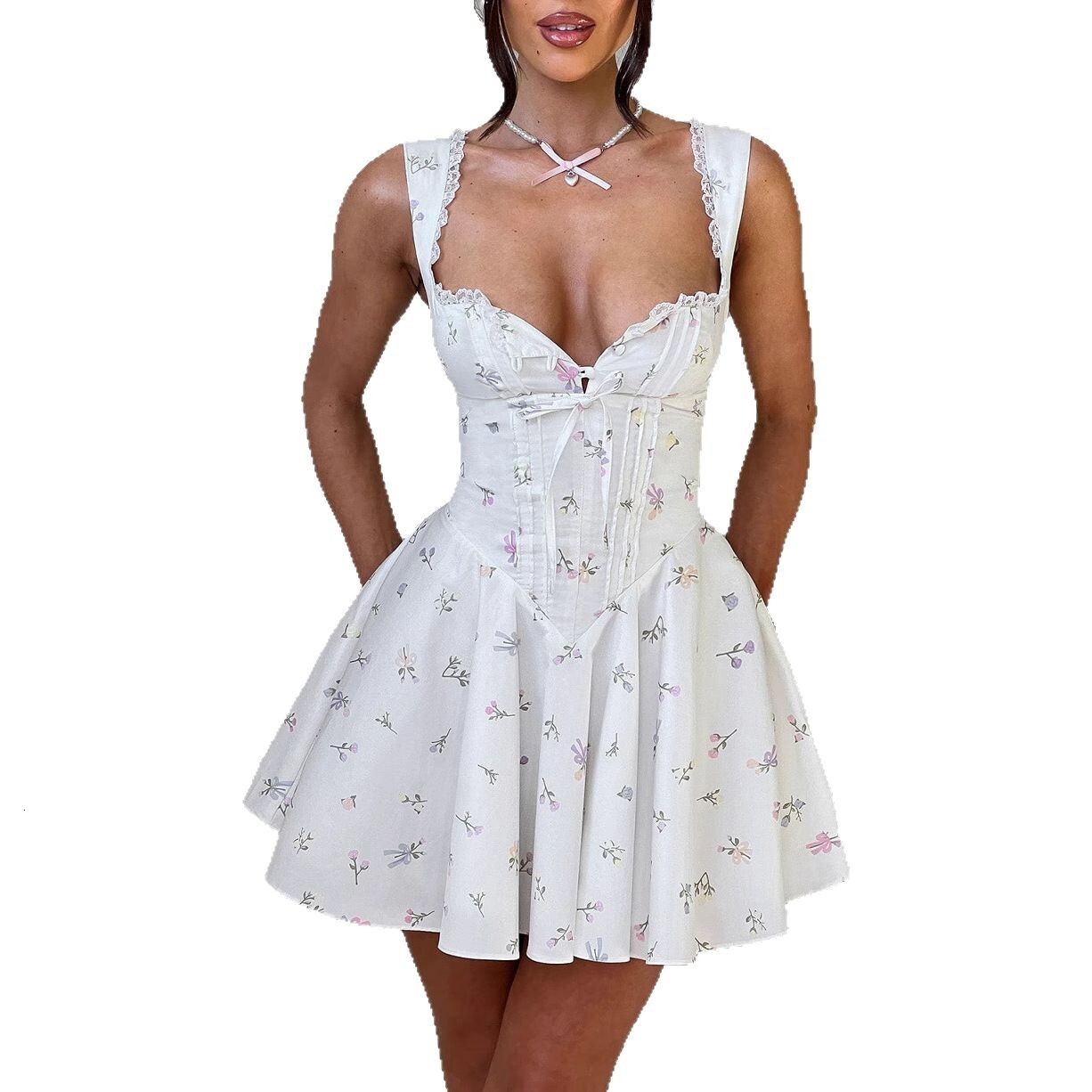 Sexy Womens New Lace Patchwork Hot Girl Strap Dress Slim Backless Dress Womens Puffy Short Dress