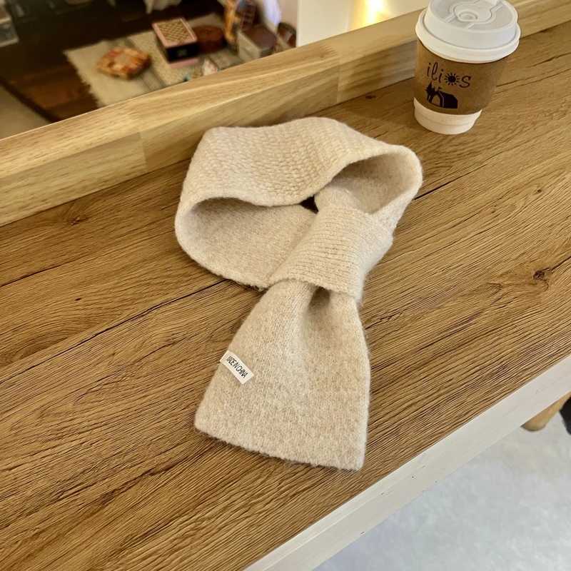 Solid Color Knitted Scarf Winter Lazy Man Cross Short Scarf Women Khaki Warm Scarf For WomeXJ250905
