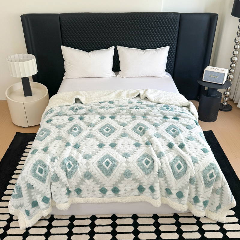 Free Shipping Light Luxury Jacquard Hollow Tafu Fleece Blanket Thickened Warm Nap Cover Carpet Lamb Fleece Double Layer Sofa Blanket
