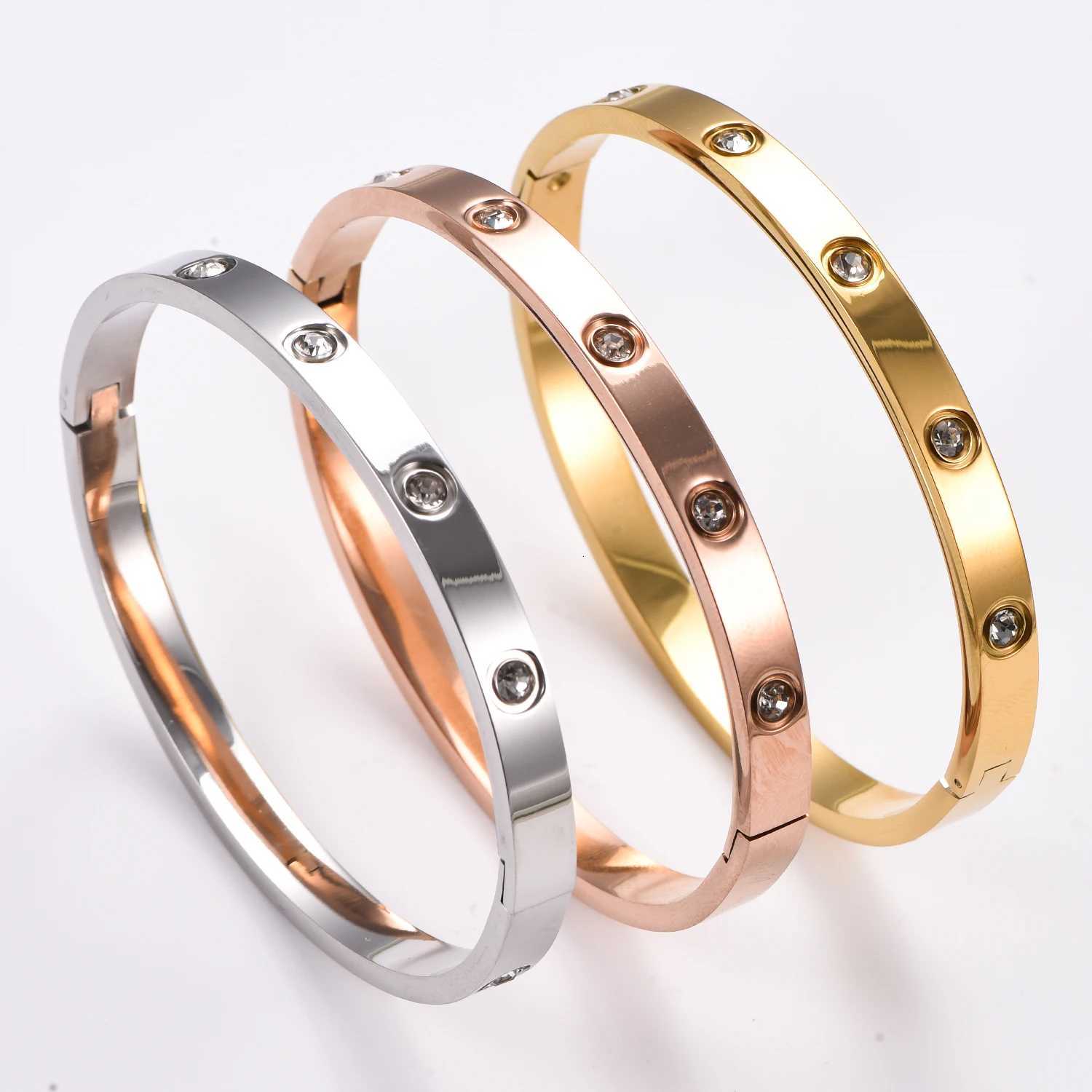 6mm Wide Exquisite Zircon Openable Bracelet for Wen Stainl Steel Polished Bangle BraceletsGirl Jewelry Gifts S250905