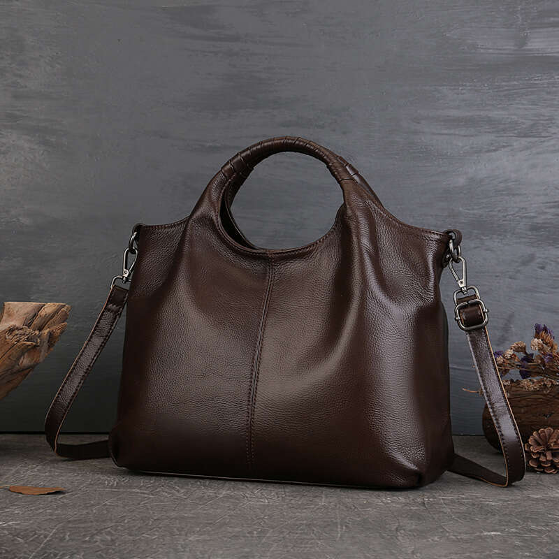 Handbag High-End Genuine Leather Women's Ethnic Style Top Layer Cowhide Large Capacity Tote Bag