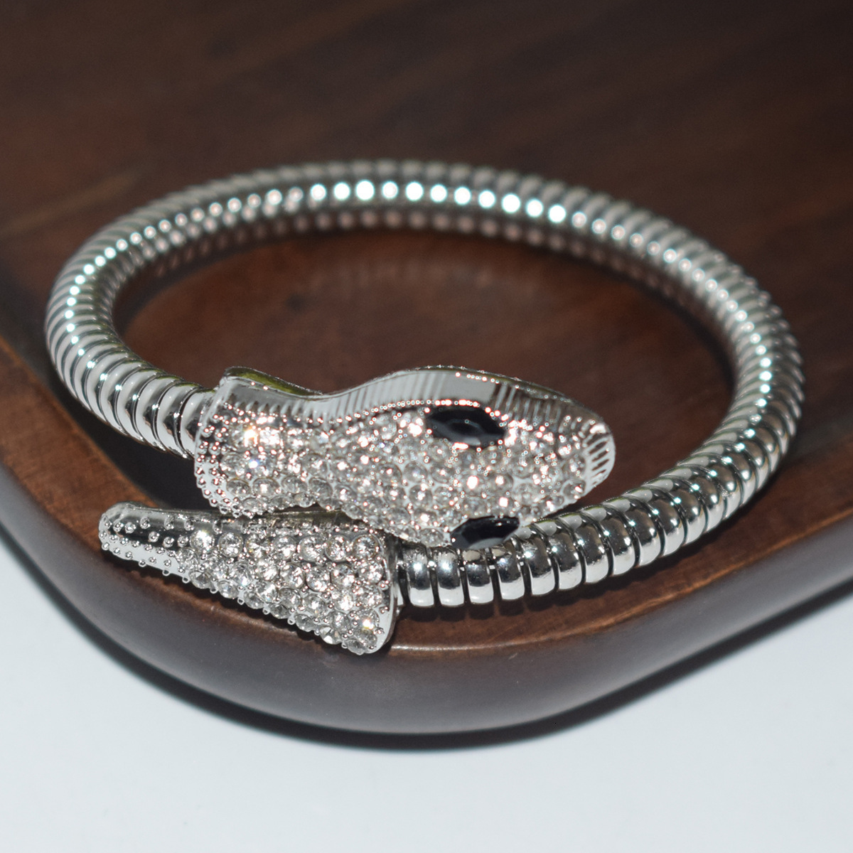 Exaggerated Punk Style Snake-Shaped Open Alloy Bracelet with Rhinestones for Men and Women