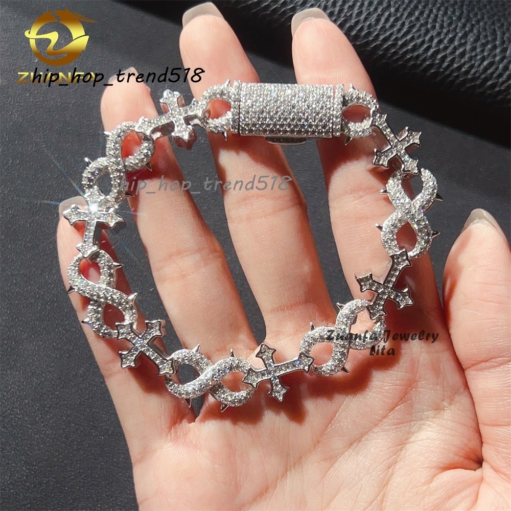 New Fashion Hip Hop Style 13MM 925 Sterling Silver Infinity Mixed Cross Iced Out Moissanite Bracelet