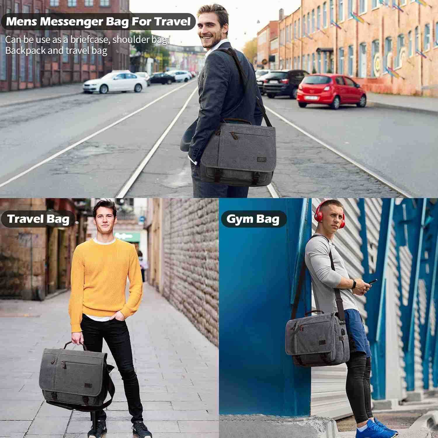 Messenger Bag 156 Inch Waterproof Genuine Leather Waxed Canvas Briefcase Large Leather Computer Laptop BagW250905