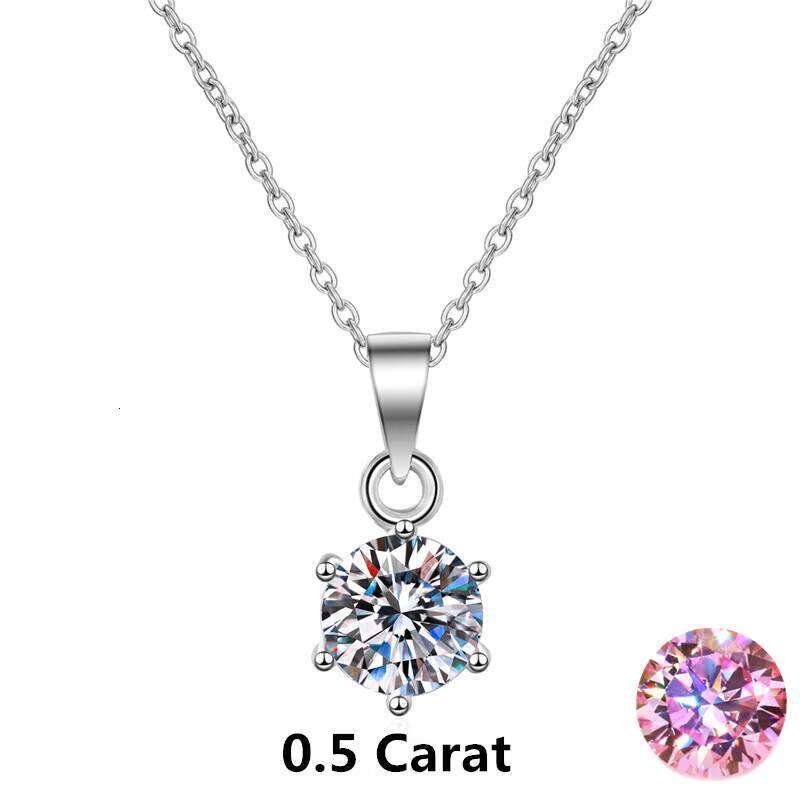 Classic Six Claw Moissanite Jewelry Collar Chain White Gold Plated Sterling Sier 1ct 5ct Dia Pendant Necklace