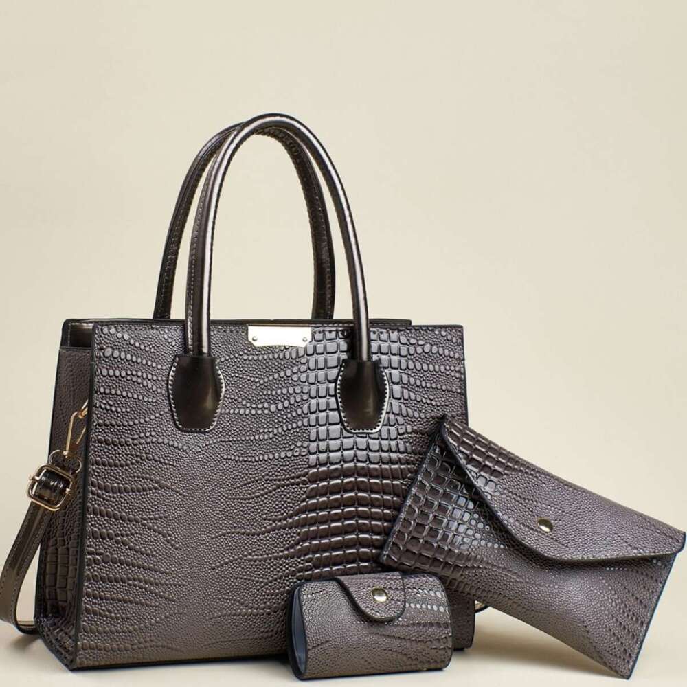 New Simple Lizard Texture Capacity Three-Piece Set Solid Color Versatile Stylish Women's Large Bag