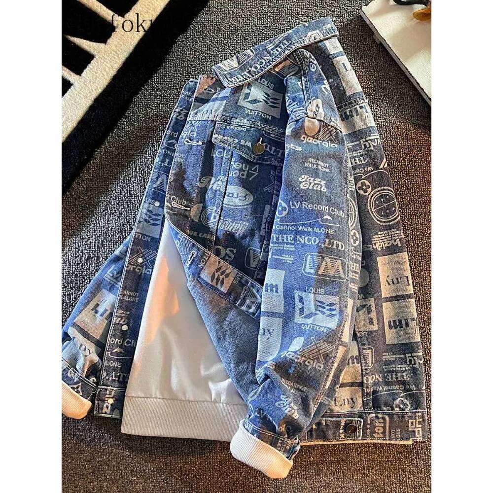 Mafokuwz Letter Printed Men In Spring Autumn Fashionable for Teenagers Handsome Korea High Street Denim Jacket