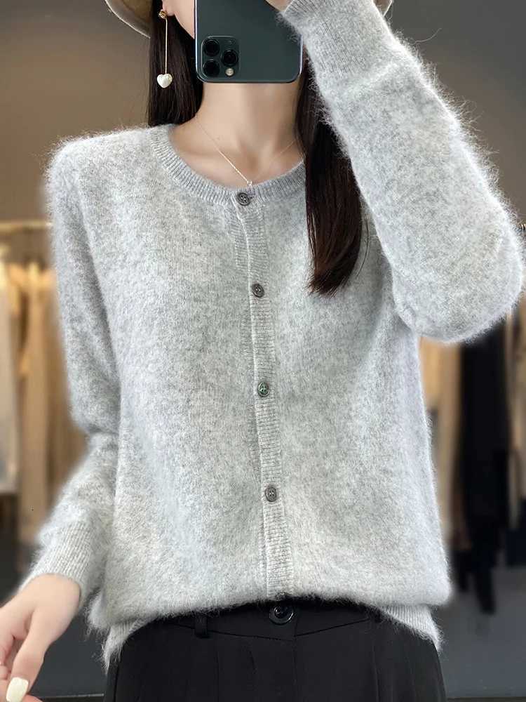 Aliselect Women Cardigan Super Warm Pure Mink Cashmere Sweaters Oneck Loose Female Clothes Ladies Solid Color Knitwear Tops Z250905