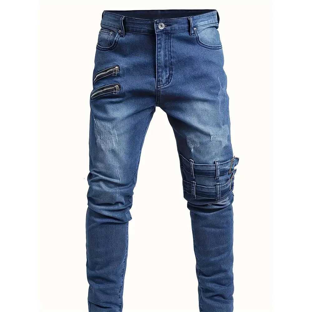 Men New Slim Jeans Male Pants Spring Autumn Elastic Feet Jean Streetwear Mens Skinny Zips Biker Cacual Long Denim Trousers W250905