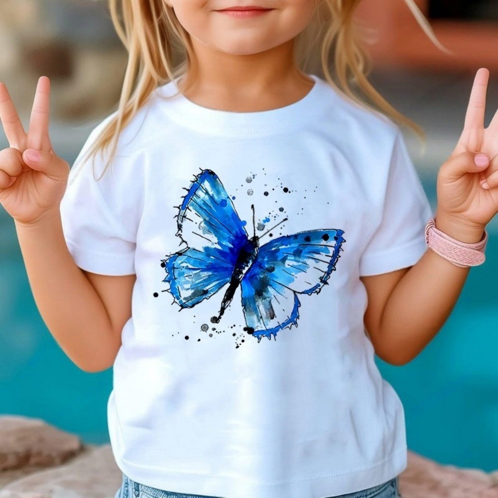 New Butterfly Print Pattern Combed Cotton Girls' T-Shirt Summer Children's Clothing Short-Sleeve Kids' Fashion T-Shirt - VT2980