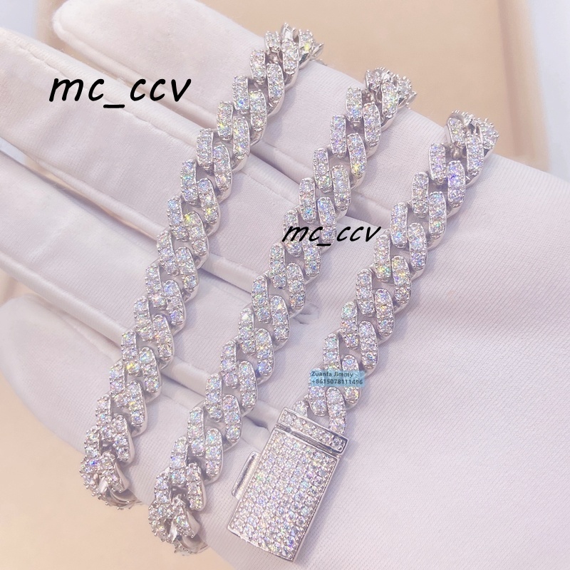Wholesale Price Hio Hop Iced Out Jewelry 8MM Width One Row 925 Sterling Silver VVS Moissanite Diamond Cuban Link Chain Necklace