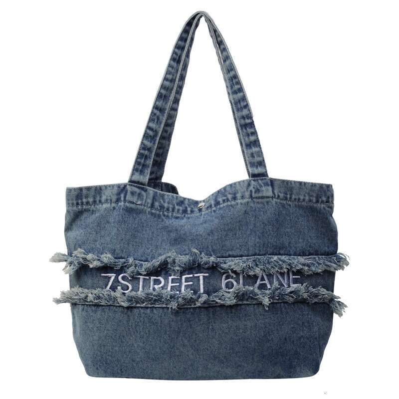 Letter Embroidery Designer Bags High-End Washed Denim 2025 New Korean Style Casual Mommy Tote Shoulder Bag Trendy