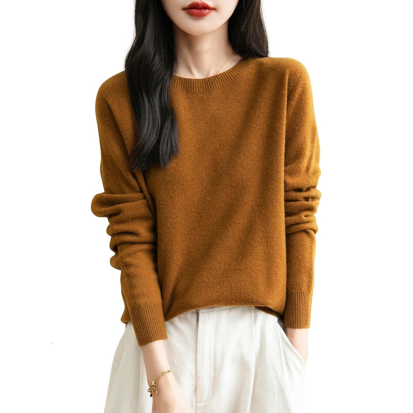 Women's 100% Merino Wool 2025 Fall Winter First-Line Ready to Wear Long Sleeve Seamless Knit Crewneck Sweater