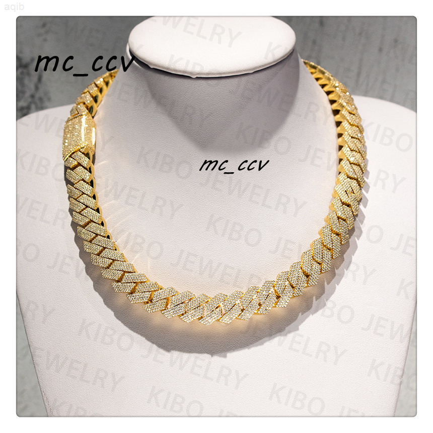 Popular Iced Out Rapper Hiphop Chian 14mm 18k Gold Plated 925 Silver Moissanite Cuban Link Men Chain