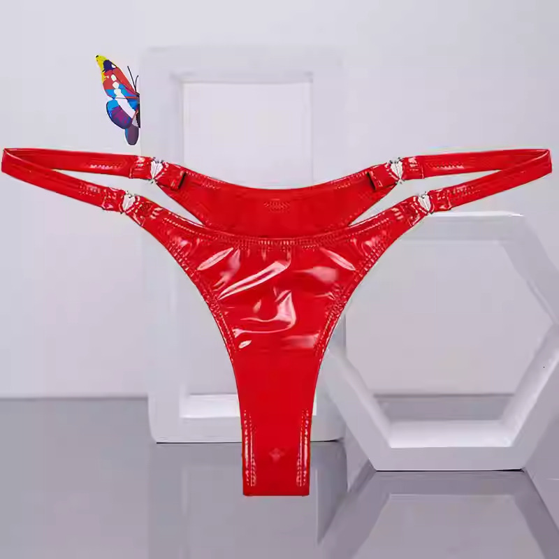 Sexy Latex G-string Panties Low-Rise Bandage Hollow Out Sexy Micro Thong T-Back Erotic Underwear Smooth Surface Brief Plus Size