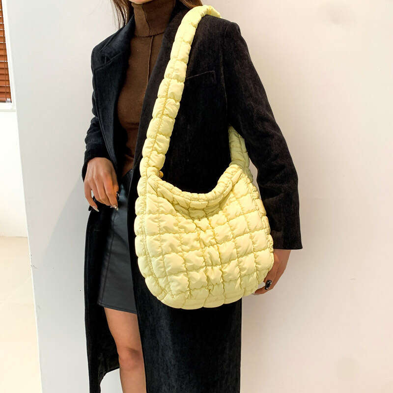 Bubble Cloud Pleated Large Capacity New Korean Style Casual Versatile Underarm Checkered Embroidered Crossbody Bag
