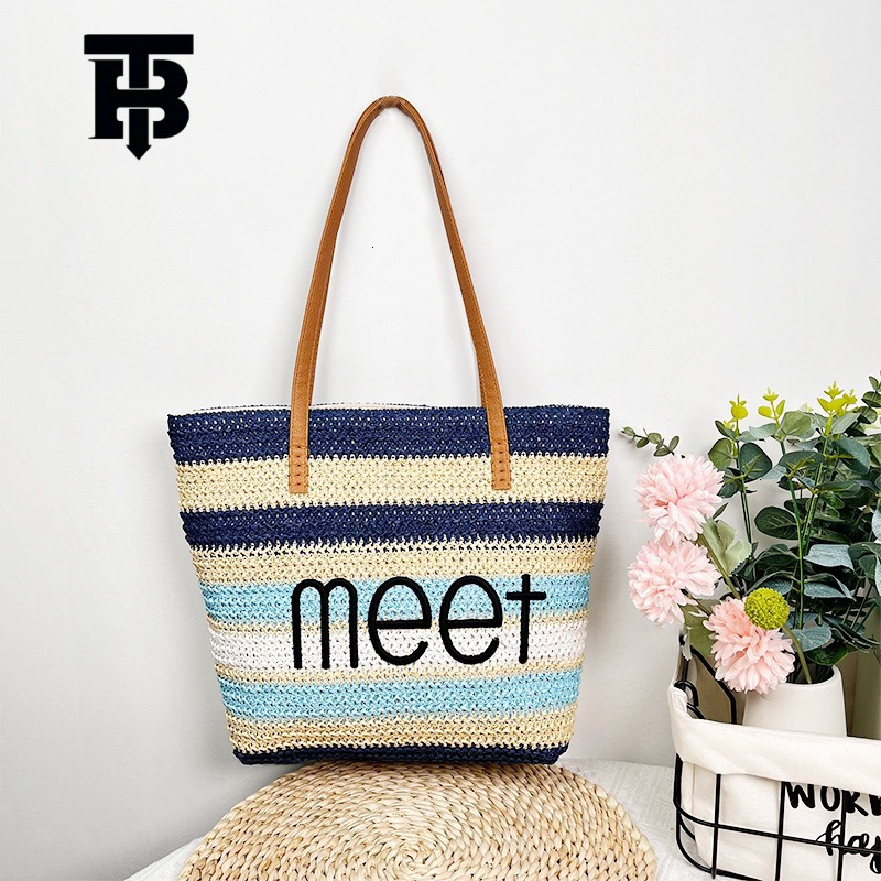 TB BHULAMTE Designer Bag Summer Hot Sale Woven Embroidered Beach Bag Tote Bag Large Capacity Shoulder Travel Bag Luxury Bag Straw Bag New Cross-border