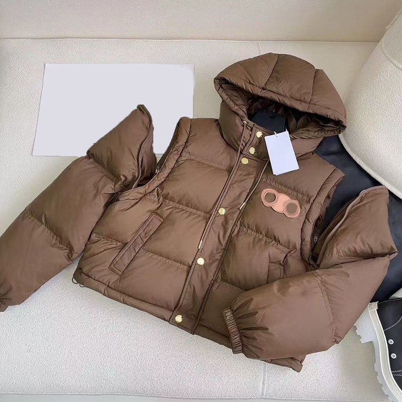 Luxury Brown Detachable Sleeve Puffy Jacket For Women Designer Long Sleeve Knitted Sleeves Padded Coat Winter Spring Vacation Warm Outerwear Puffers