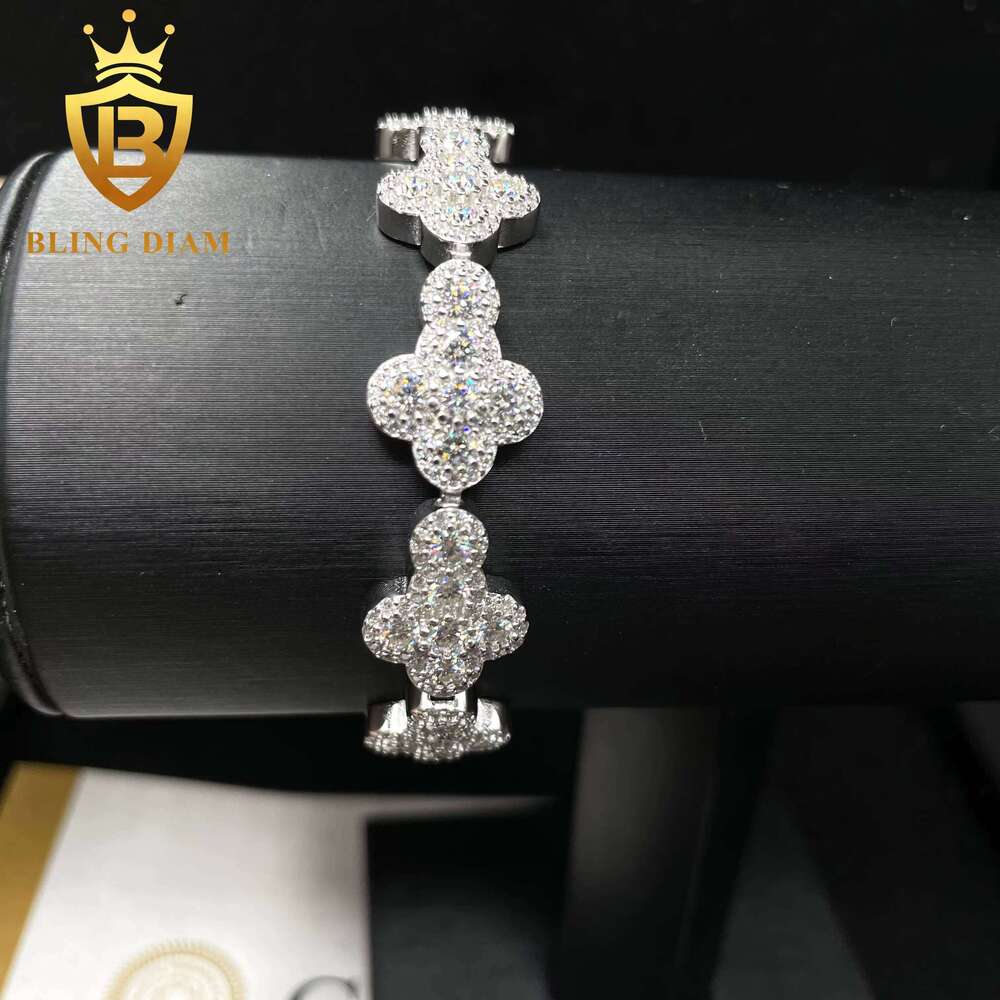 Pass Dia Tester Fine Jewelry 13mm Cross Sterling Sier Iced Out Moissanite Bracelet Men