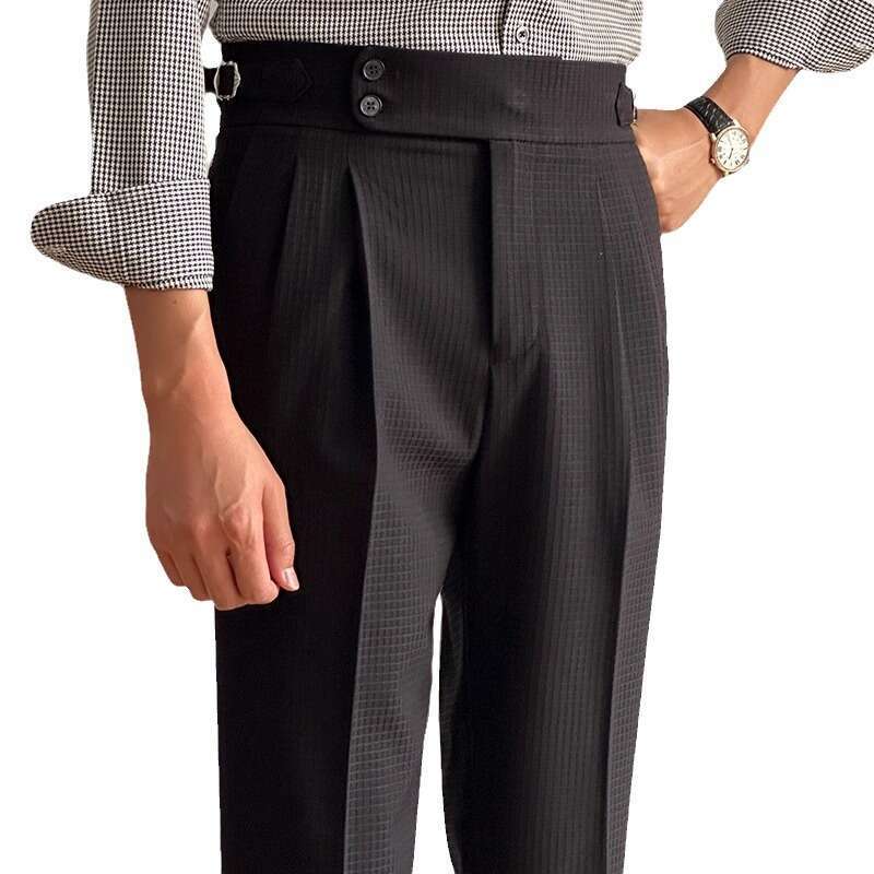 Men's pants Designer autumn winter trousers High Waist Trousers Quality Value Waffle Pattern Light Apricot Straight Leg Naples Double Pleat Casua