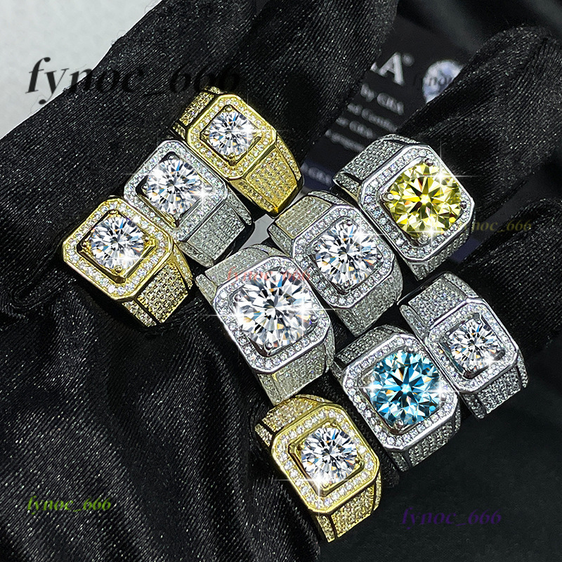 New Exquisite Jewelry Hiphop Luxury Fashion 925 Sterling Silver square Mossanite Mens Personality Ring Wholesale Jewelry