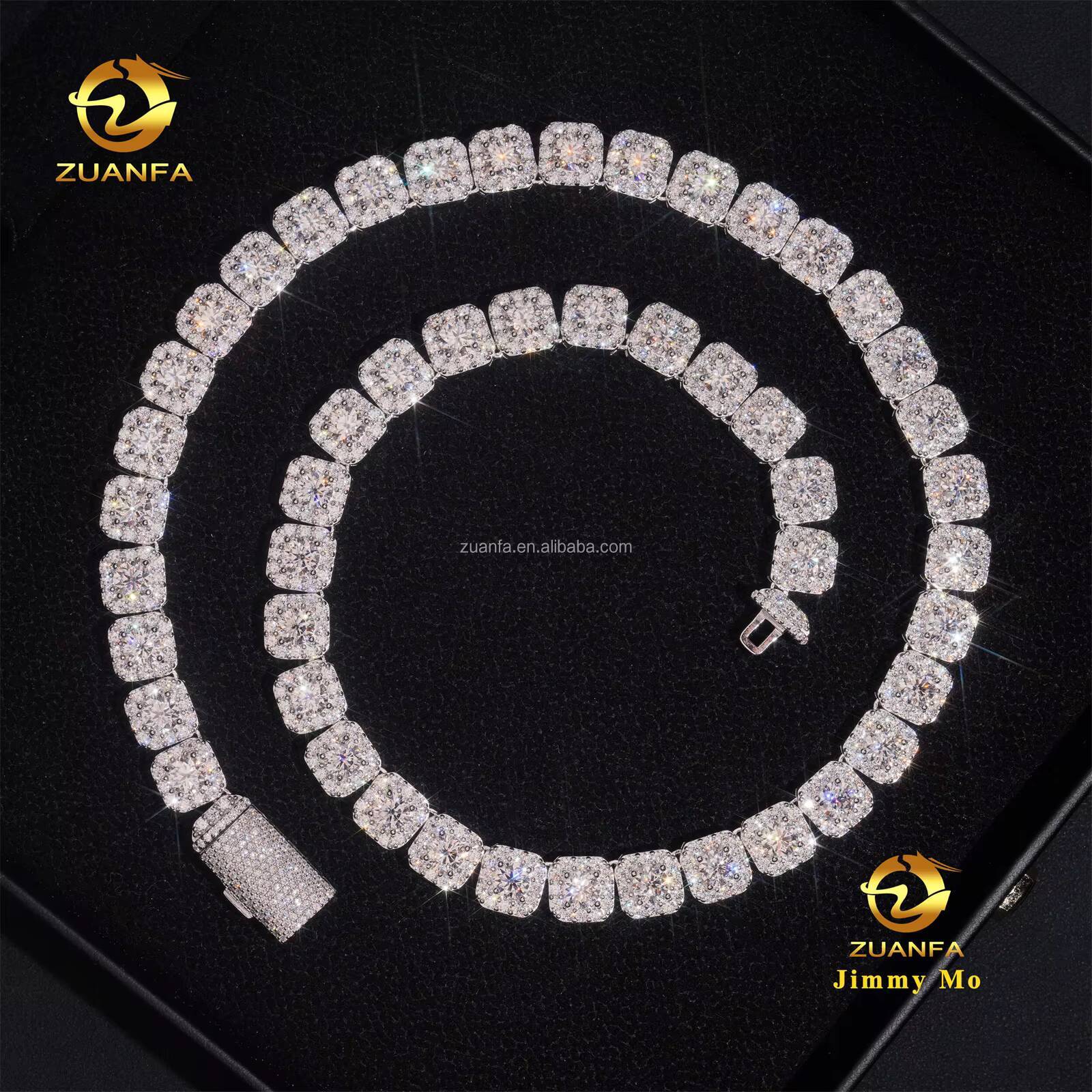 New Arrivals 10mm Hip Hop Style Luxury Jewelry Iced Out 925 Solid Silver Rhodium Plated VVS1 Moissanite Cluster Tennis Chain Men
