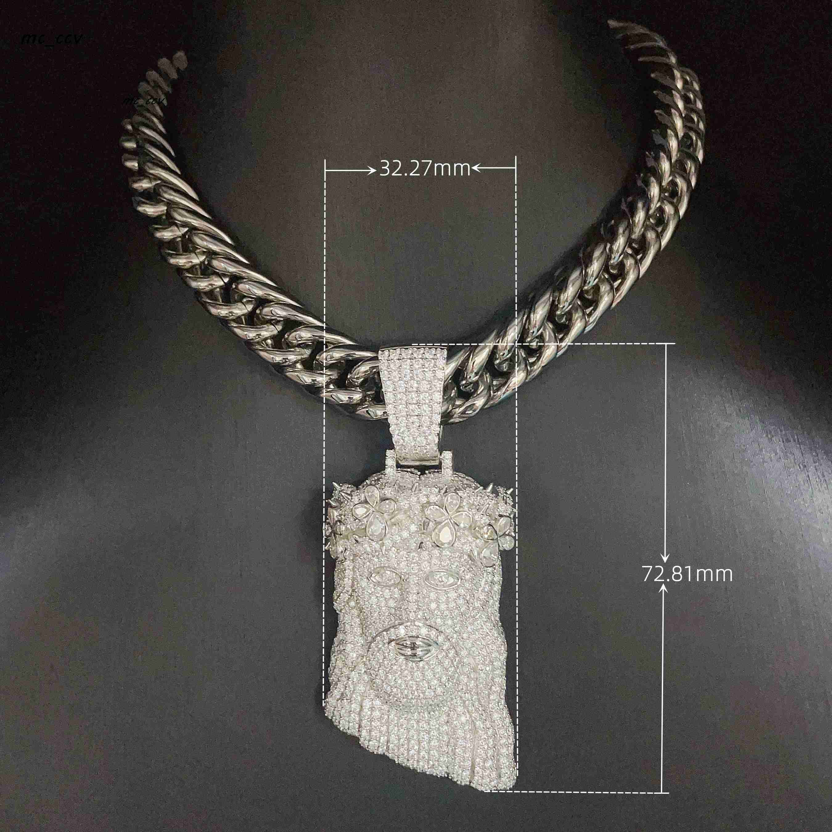Luxury Ice Out Jewelry Silver 925 Mens Vvs Diamond Jesus Head Pendant Moissanite Hip Hop Jesus Pendant