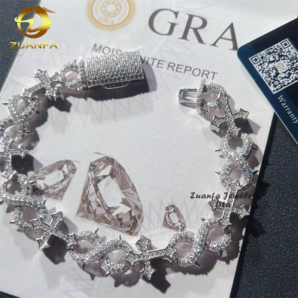New Fashion Hip Hop Style 13MM 925 Sterling Silver Infinity Mixed Cross Iced Out Moissanite Bracelet