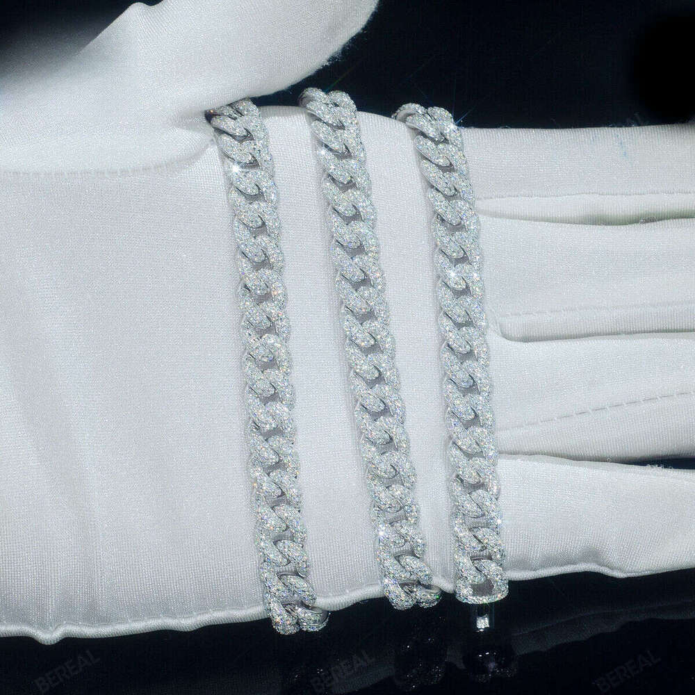 8mm 10mm 12mm 14mm Vvs Moissanite Chain Necklace Men's Hip-Hop Iced Out Sier Cuban Bracelet