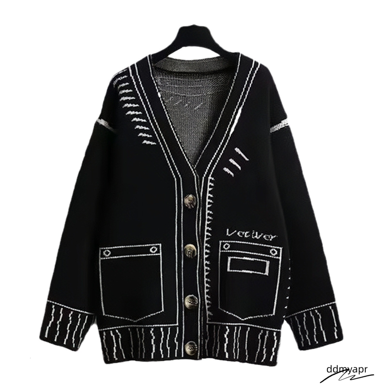 Maoning Autumn Winter Sweater Black And White Oversized Jacquard Loose Lazy Style Knitted ddmydec Womens Cardigan 250718 ddmydec ddmydec ddmydec ddmyd