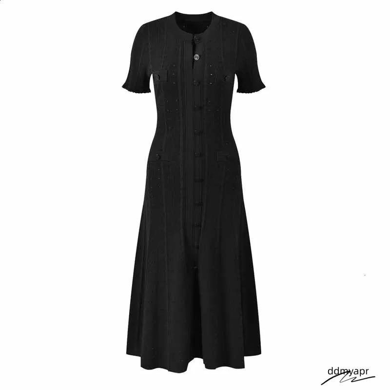 French Fashion Runway Knitt Single Breasted Mermaid Midi Dress Elegant Lady Ruffled Sleeve Hollow Out Slim Sweater Ddmydec 250305 Ddmydec Ddmydec Ddmy