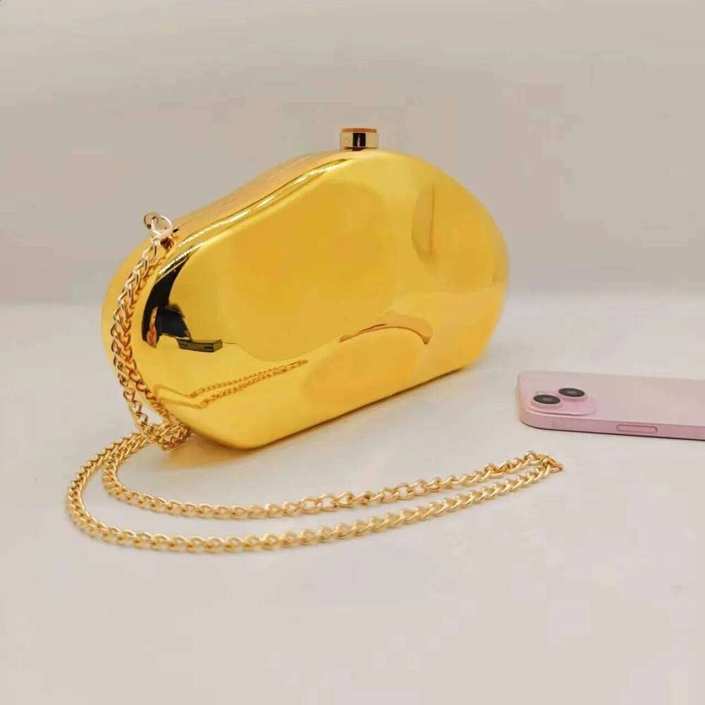 2025 Acrylic Shell Shape Clutch Bag Women Evening Party Cute Metal Shiny Purse Gold Sier Blue Egg Handbag 240819