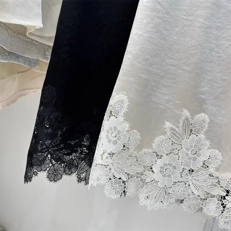 y Lace Patchwork Satin Skirt Women Elegant Club Party Skirts Office Lady Elastic Waist Slit ALine Midi Faldas Mujer 320A 250905