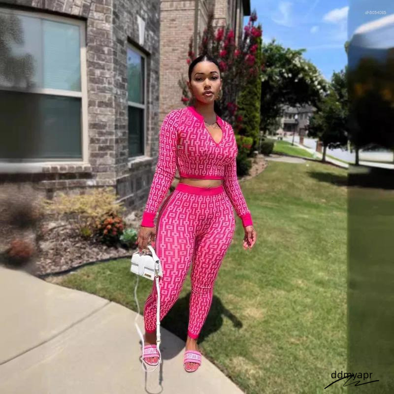 Women's Tracksuits Autumn And Winter Stretch Knitted ddmydec Printed Suit Long-Sleeved Tight Sports Yoga Two-Piece Set For Women ddmydec ddmydec 