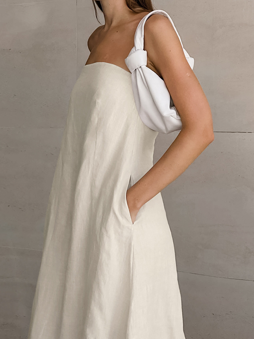 XR112 New Slim Fit Temperament Strapless Solid Color Long Dress for Women