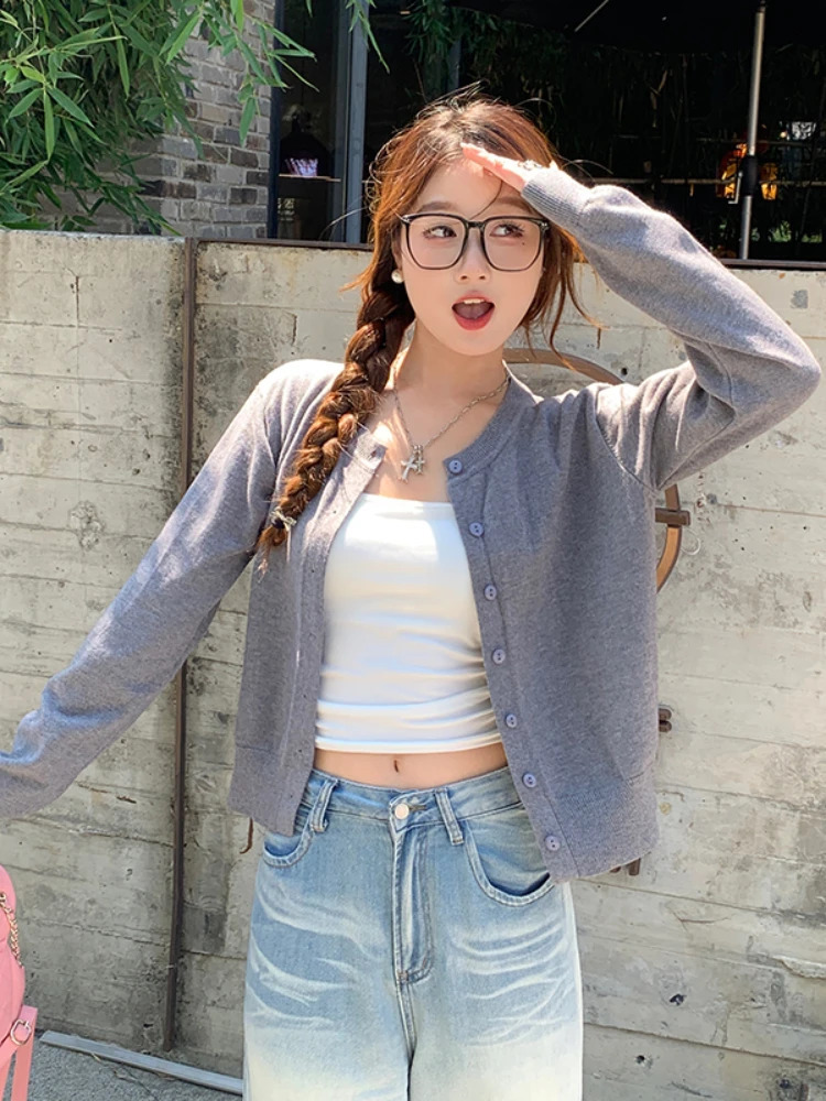 AOSSVIAO Womens Long Sleeve Cardigan O Neck Button Down Knit Lady Autumn Spring Knitted Single-breasted Cardigan Sweaters 250815