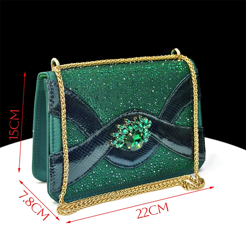 Elegant Green PeepToe Heel Pumps for Women with Diamond Accents Italian Matching Shoes and Bags Set Parties 250905 - view 4