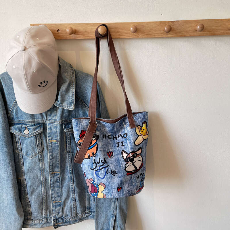 Print Niche Designer Bags Casual Bucket 2025 New Lightweight Color-Block Textured Cloth Single Shoulder Crossbody Bag