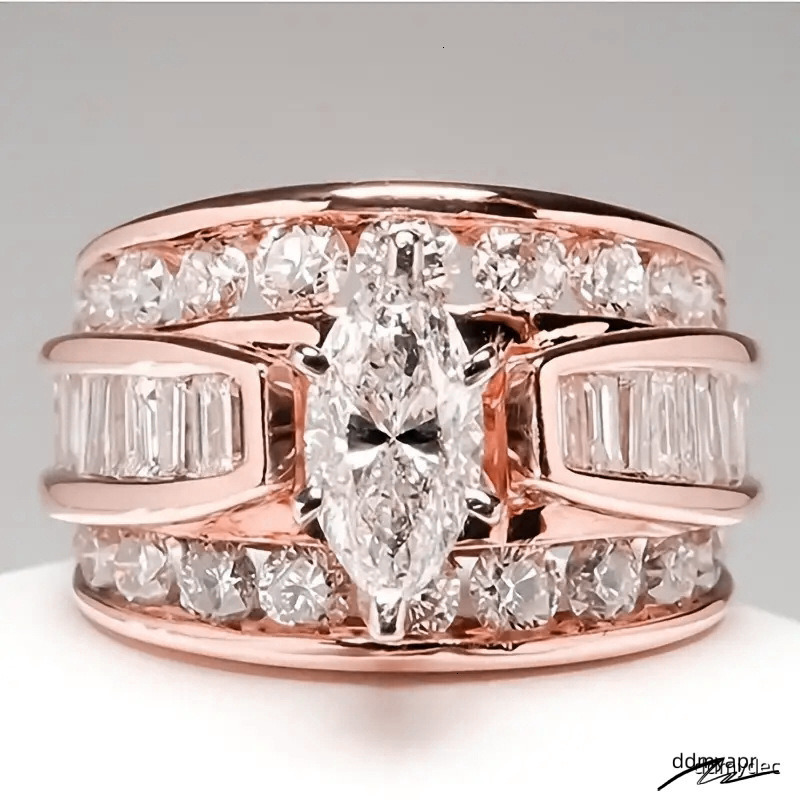 Hot Sale New Arrival Jewelry Sier&Gold Fill Marquise Cut White Topaz CZ ddmydec Dia Party Women Wedding Bridal Ring For Birthday Gi ddmydec