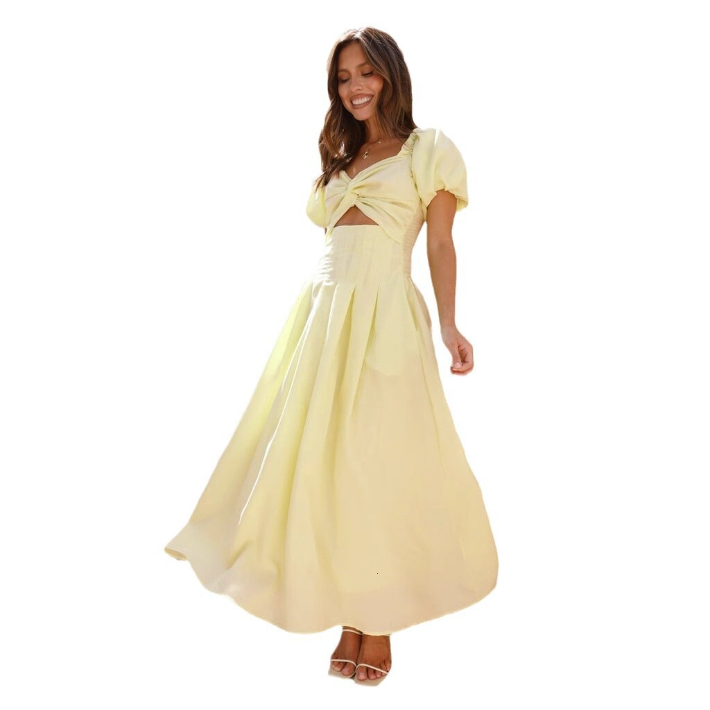 2025 Spring Summer Sexy Slim Fit Sexy Hollow Out Womens Highend Slim Fit Backless Vacation Style Midlength Dress