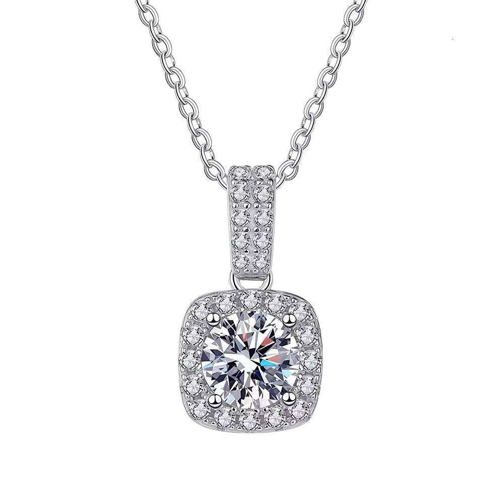 S Sterling Sier Moissanite Necklace with Full Dia Square Bag Classic Gold Plated Chain for Engagement or Anniversary