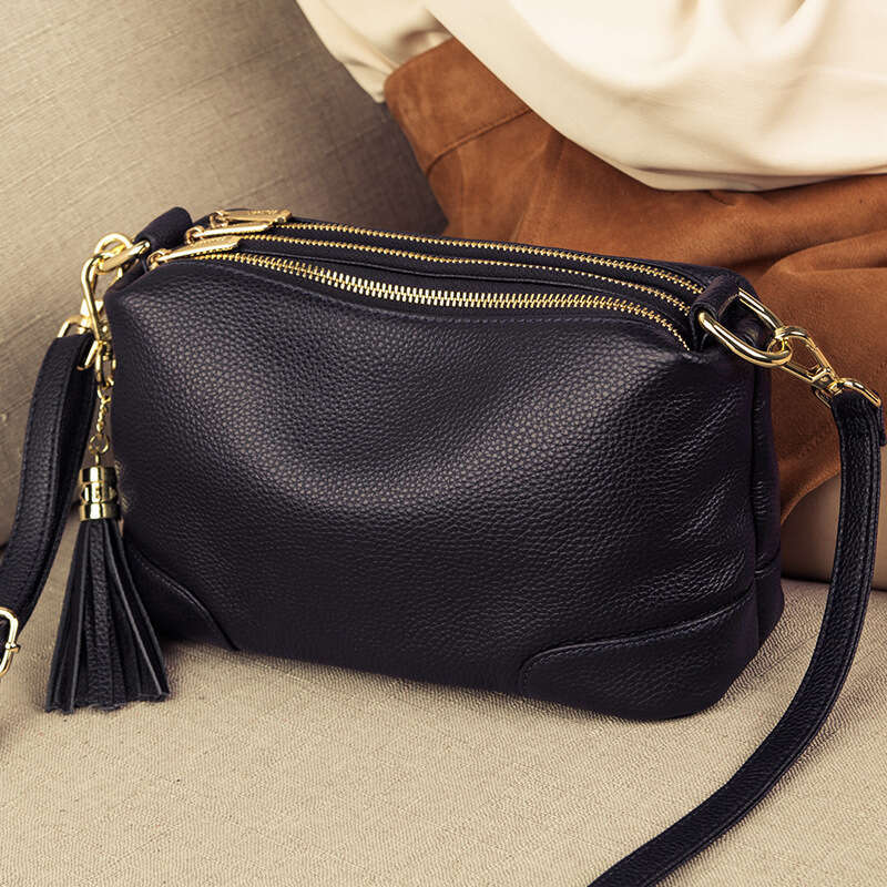 Winter 2025 New Small Crossbody Genuine Leather Multi-Zipper Multi-Layer Women's Versatile Tassel Single Shoulder Trendy Bag
