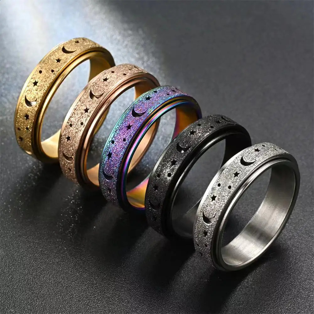 1Pc Stainless Steel Spinning Rotating Rings For Women Men 6MM Rotatable Moon And Star Fashion Ring Finger Jewelry 250904
