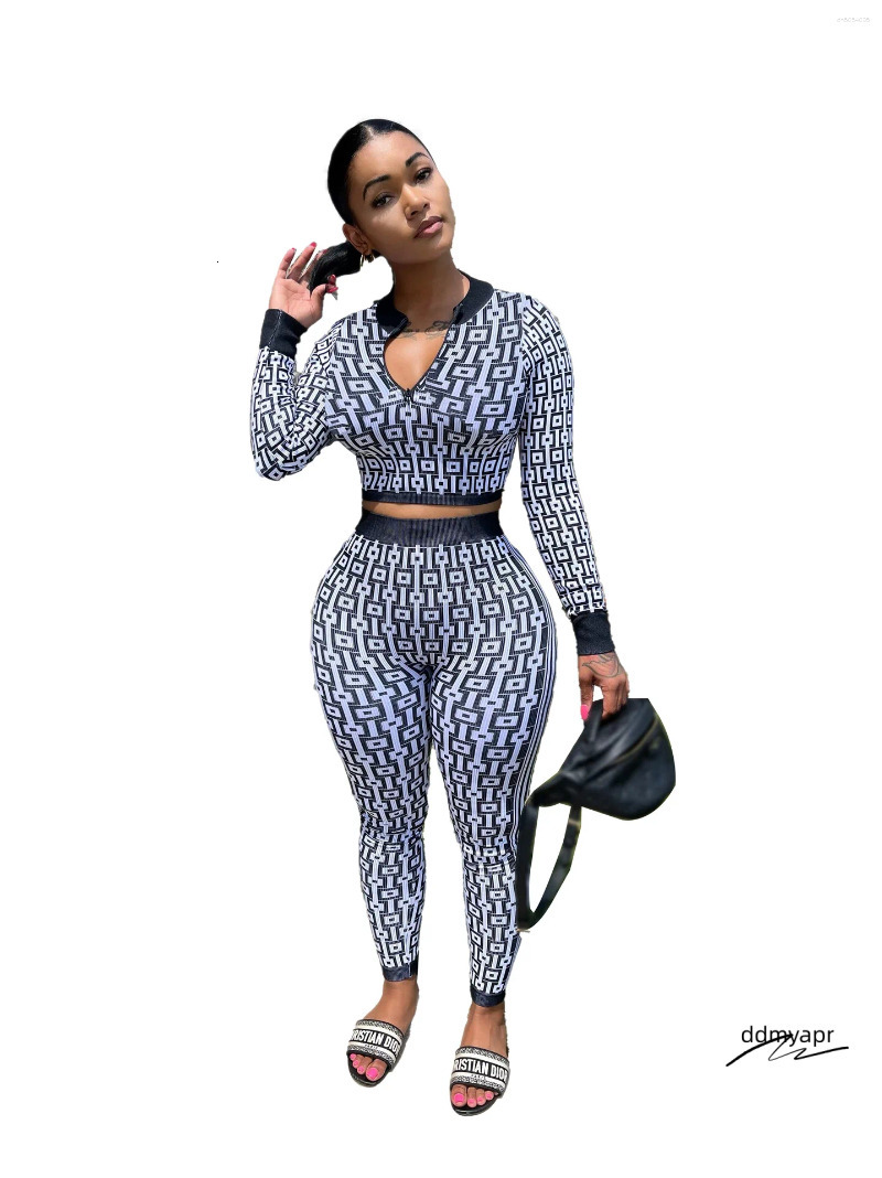 Women's Tracksuits Autumn And Winter Stretch Knitted ddmydec Printed Suit Long-Sleeved Tight Sports Yoga Two-Piece Set For Women ddmydec ddmydec 