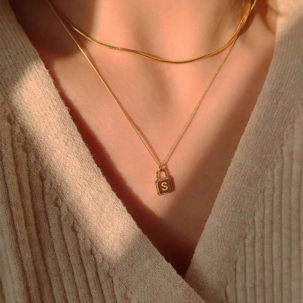 DH collections 2025 Summer: Women's Personalized 26 - Letter Lock - Pendant Necklaces with 925 Silver Snake Chain