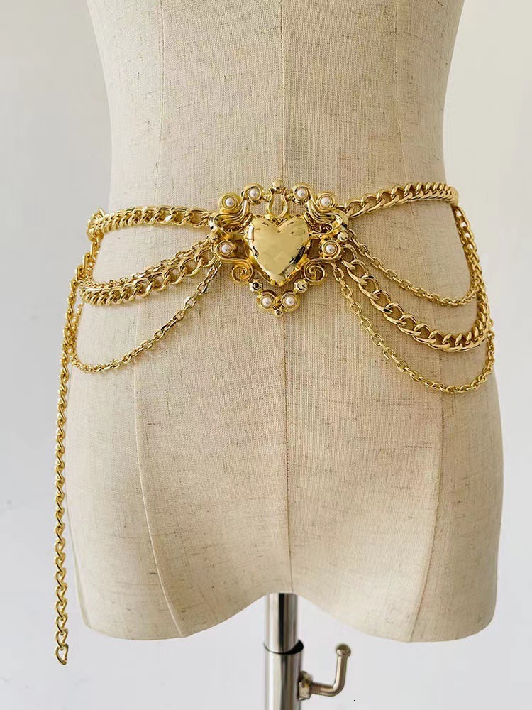 Luxury Brand Designer Jewelry Style Heart Waist Chain Gold Chain Multi-layer Fashion European And American New Tassel Accessories Creative Waist Belt 