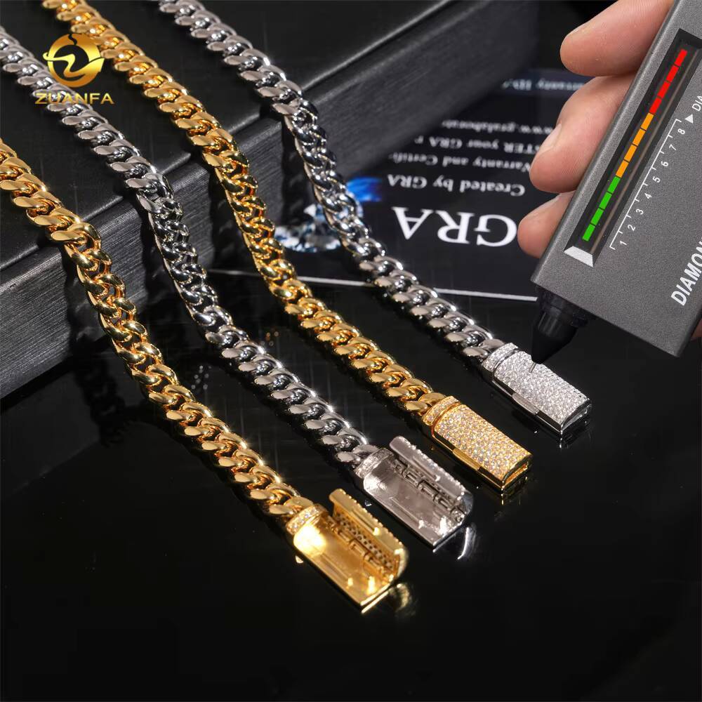 Ready to Ship 6mm 316L Stainless Steel Cuban Link Chain with Moissanite Clasp Gold Plated Men Hip Hop Cuban Chain