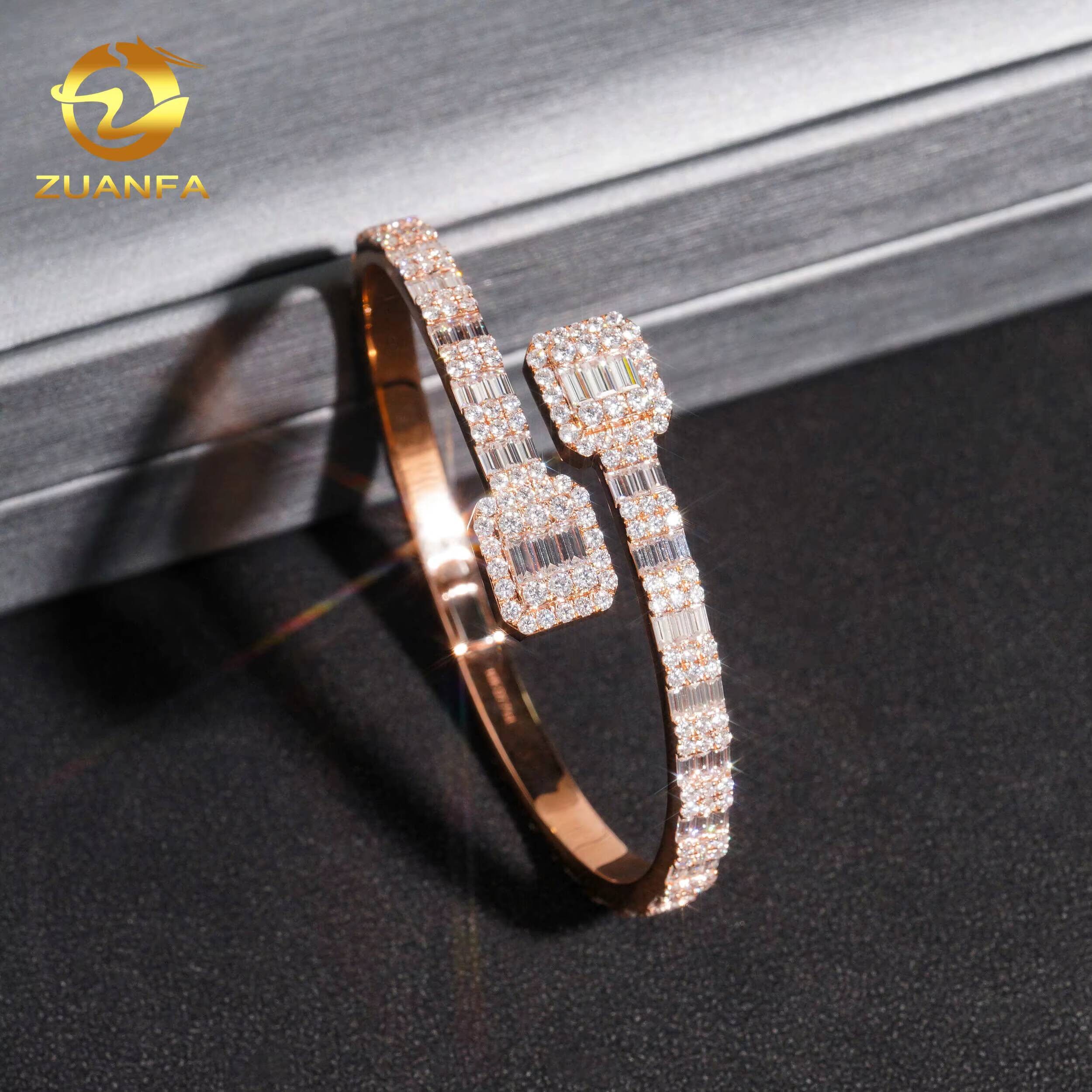 Iced Out Hip Hop Jewelry Cuban Bracelet 925 Sterling Silver Vvs Moissanite baguette Cut Diamond Cuff Bangle Bracelet Menwome