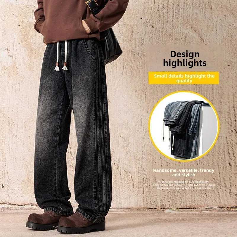 Mens Casual StraightLeg Jeans Bell Bottoms American Style Loose Fit Pants Autumn Denim Floor Pants Men Clothing Trouser Jeans W250905